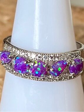 BP Purple Fire Opal Multi-Stone Pavé Rhodium Band Ring